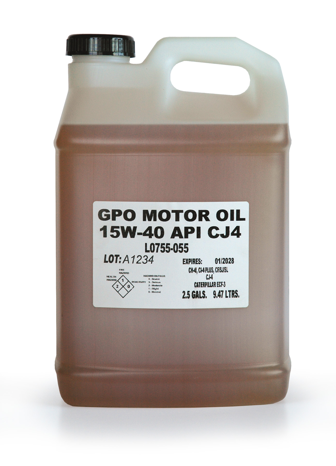 L0755-055 - GPO M.O. SAE 15W-40, 2/2½ GAL JUGS